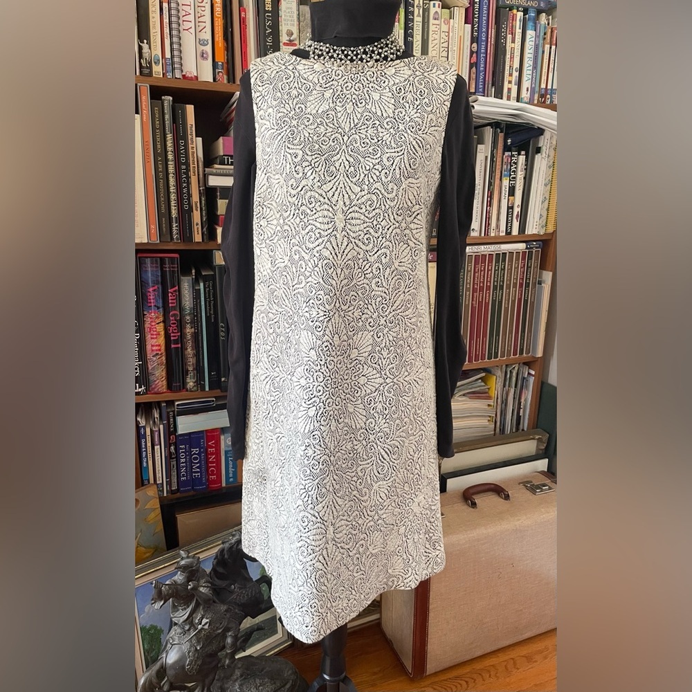 J. McLaughlin Boatneck Sleeveless Black and White Swing Dress Size M BNWT